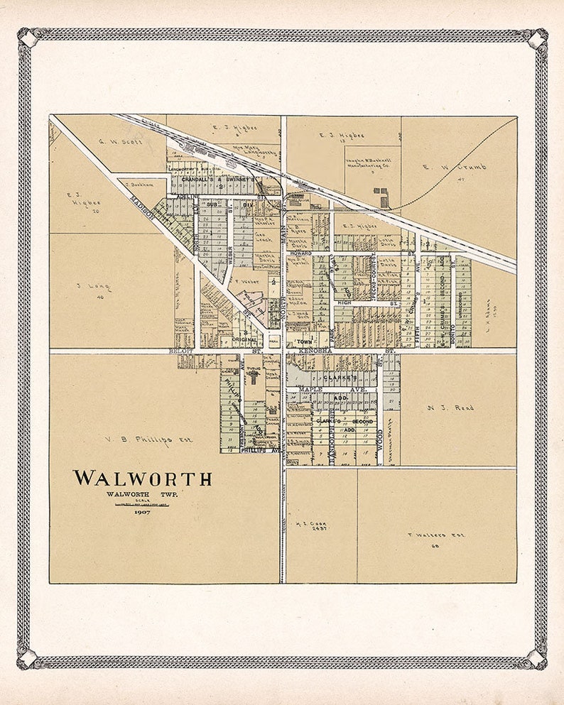 1907 Town Map of Walworth Walworth County Wisconsin Etsy