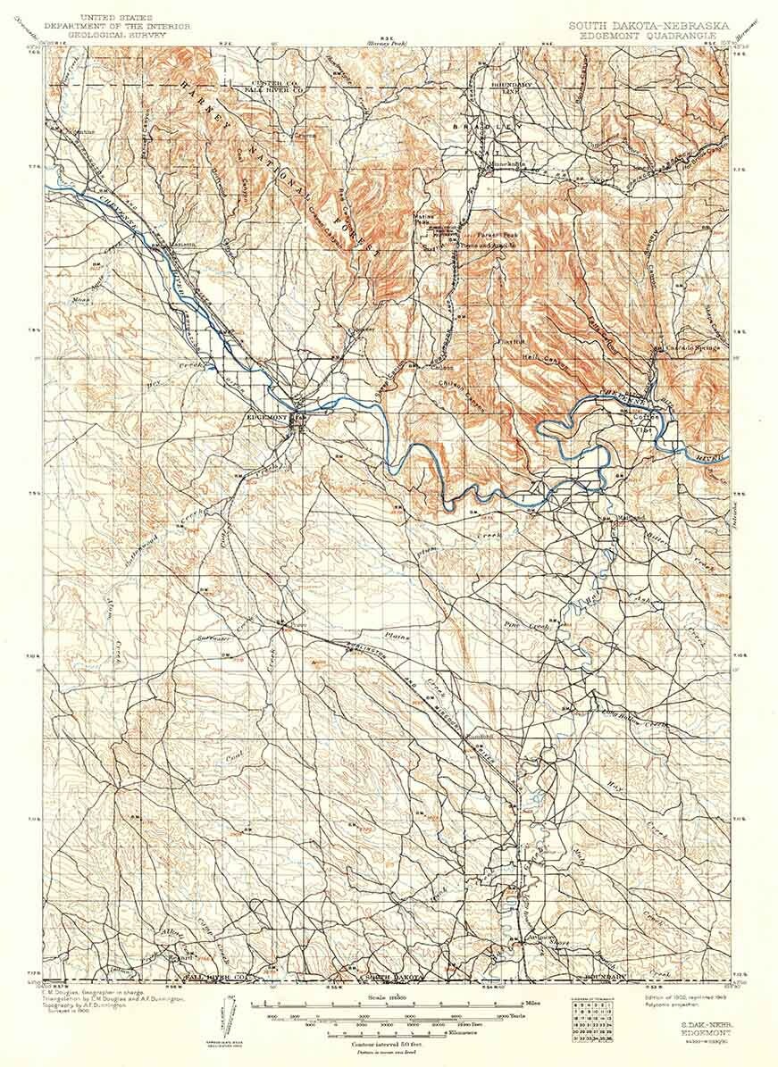 1902 Topo Map of Edgemont South Dakota Etsy