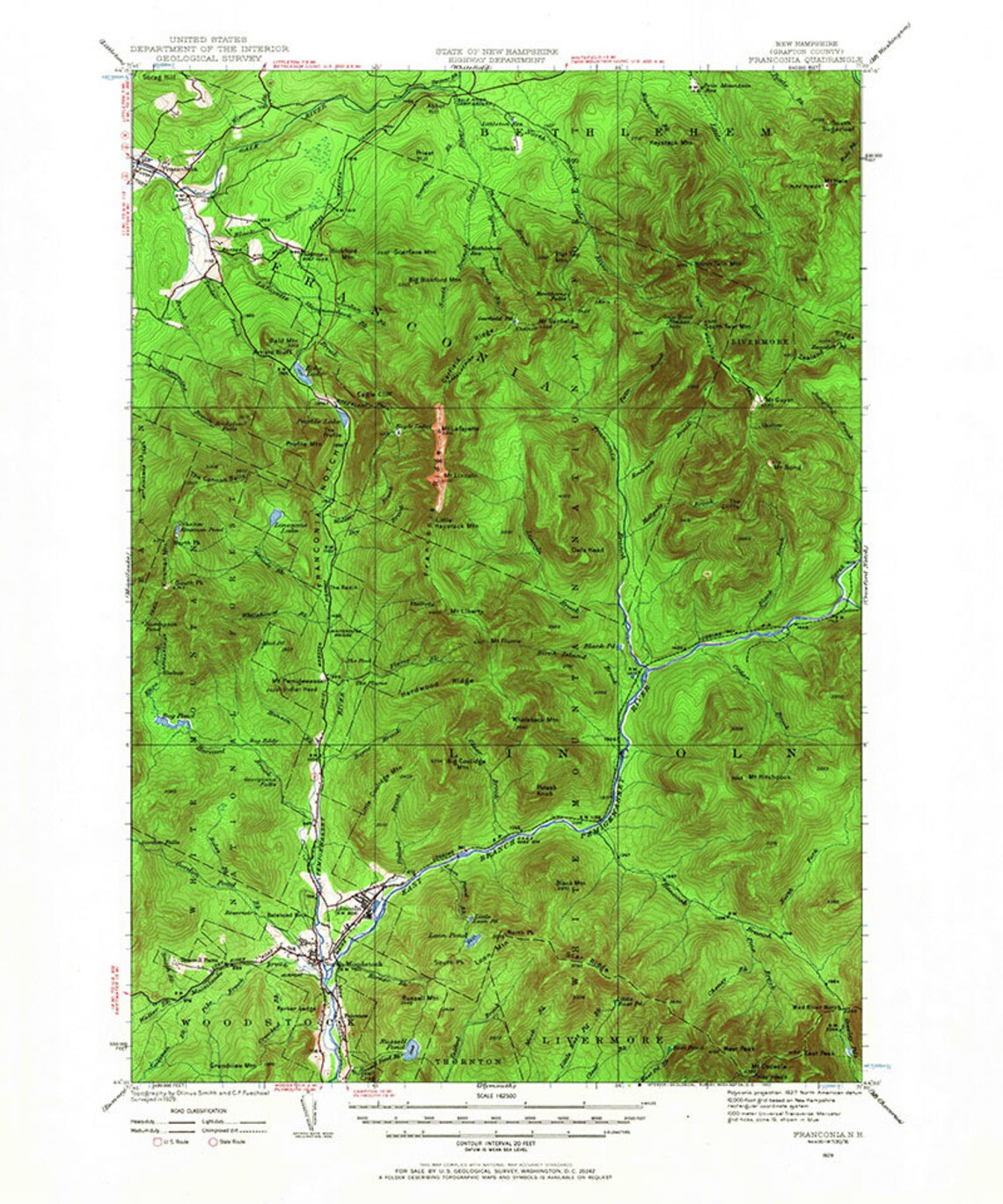 1929 Topo Map of Franconia New Hampshire White Mountains Etsy