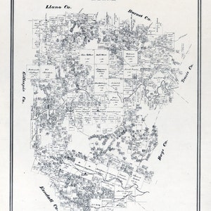 1880 Farm Line Map du comté de Blanco au Texas