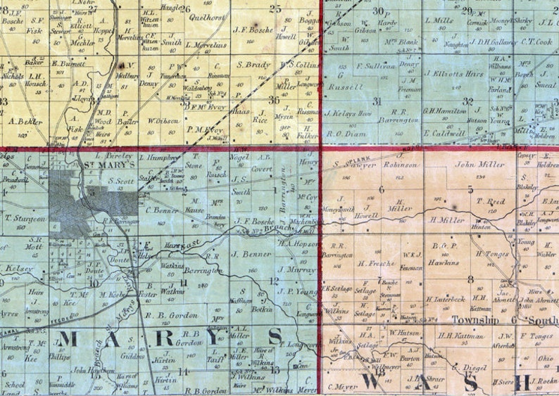 1860 Farm Line Map of Auglaize County Ohio Minster Etsy