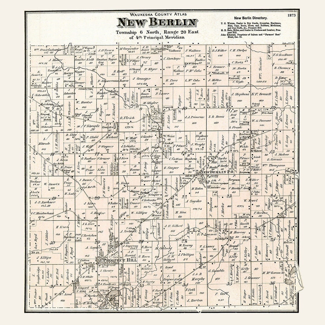 1873 Map of New Berlin Township Waukesha County Wisconsin Etsy