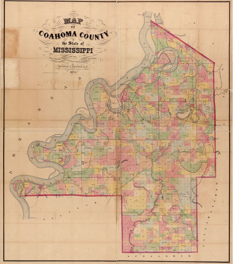 1872 Farm Line Map of Coahoma County Mississippi Jonestown Etsy