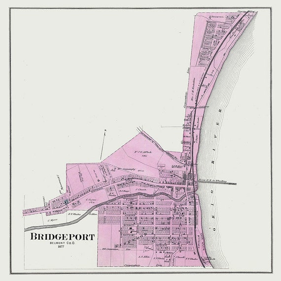 1877 Town Map of Bridgeport Belmont County Ohio Etsy