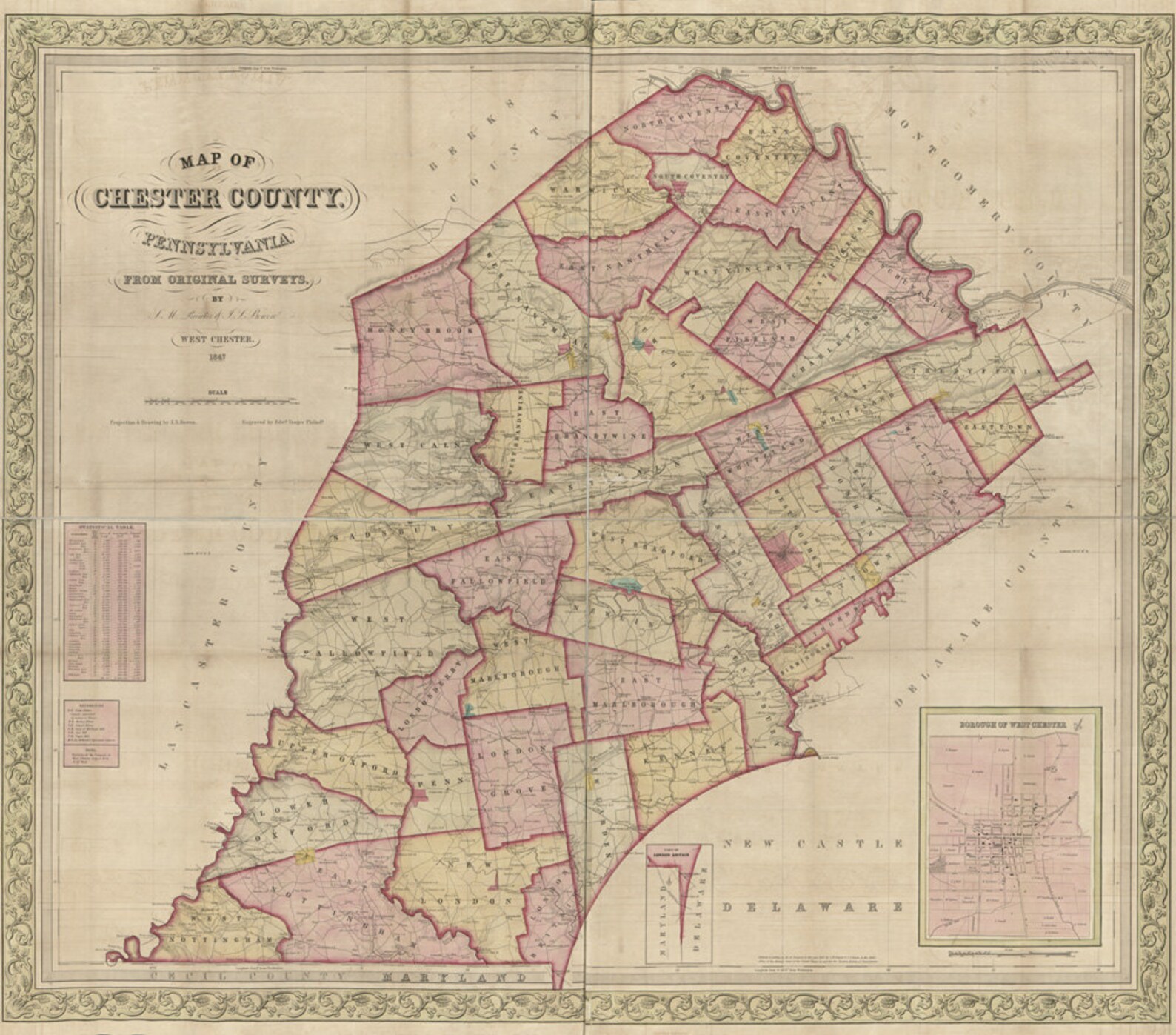 1847 Map of Chester County PA From Original Surveys Genealogy Etsy