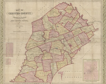 1847 Map of Chester County PA from original surveys genealogy