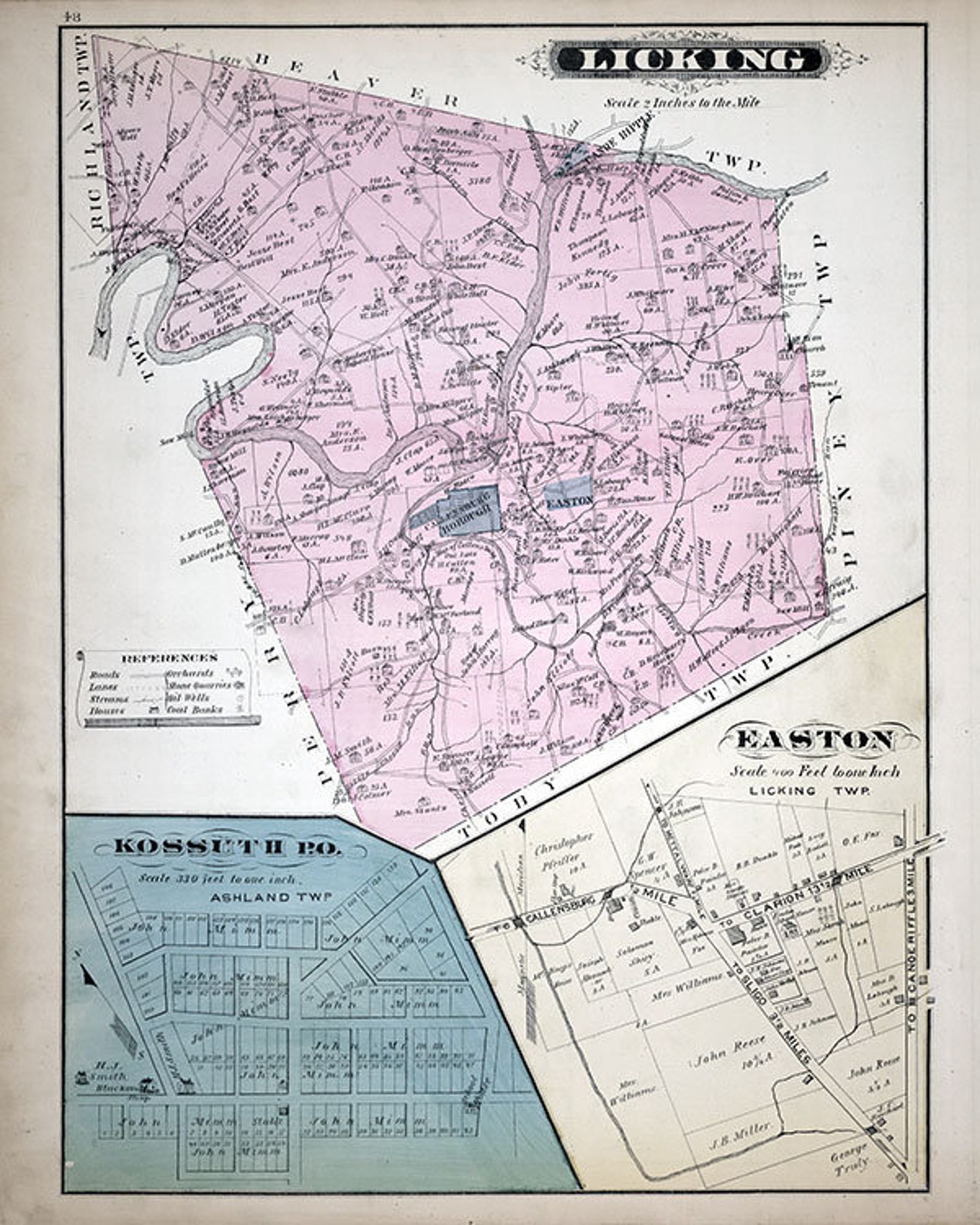1877 Map of Licking Township Clarion County Pennsylvania Oil Etsy