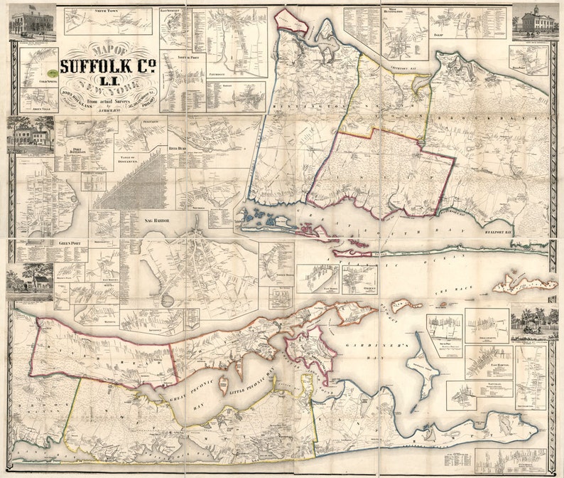 1858 Map of Suffolk County New York From Actual Surveys Etsy