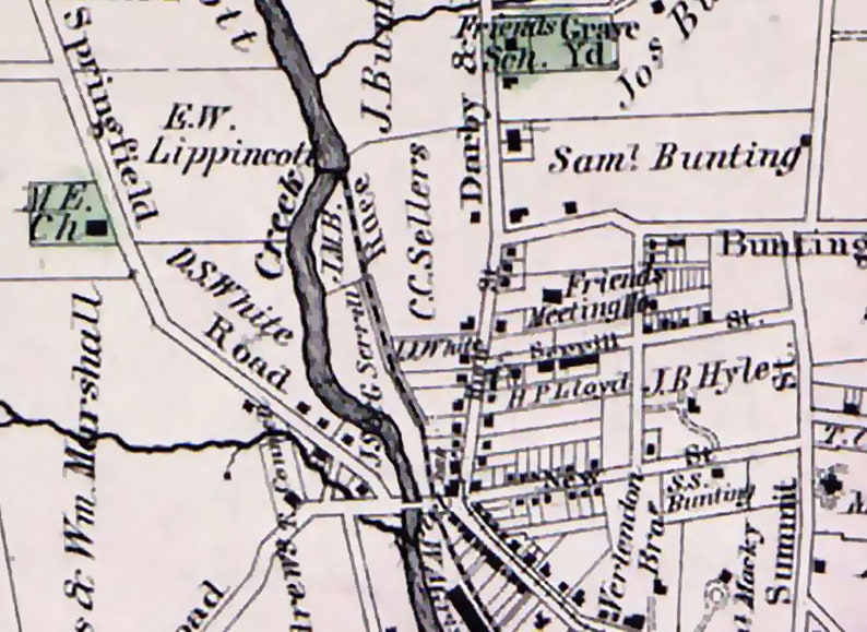 1876 Town Map of Darby Delaware County Pennsylvania Etsy