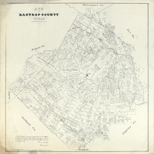 1879 Farm Line Map du comté de Bastrop au Texas
