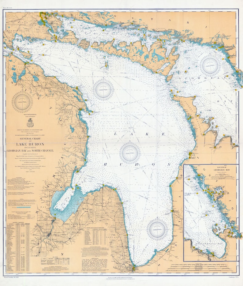 1910 Nautical Map of Lake Huron and Bay Etsy