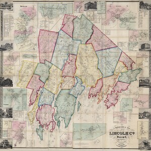 Carte de 1857 de généalogie du comté de Lincoln dans le Maine