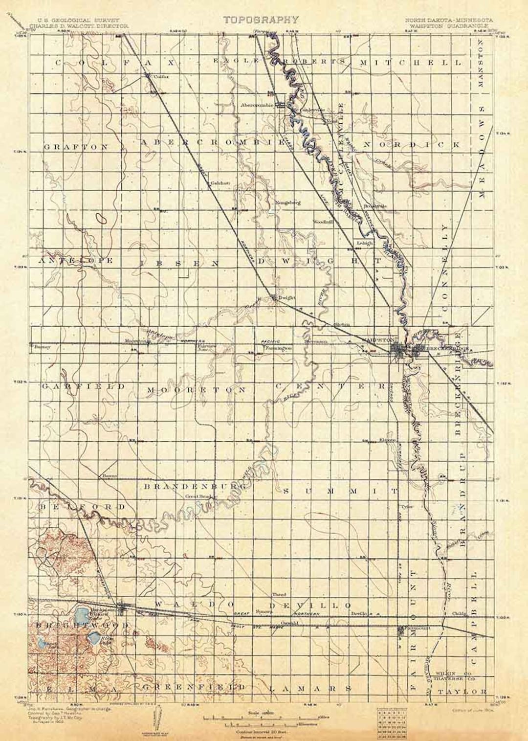 1904 Topo Map of Wahpeton North Dakota Etsy