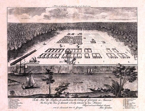 1734 Panoramic Map of Savannah Georgia - Etsy Israel