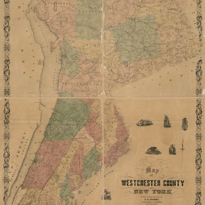 1858 Map of Westchester County NY from actual surveys Yonkers Peekskill