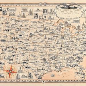 1935 Pictorial Map of The United States