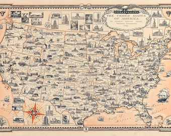 1915年のアメリカ合衆国地図、高解像度プリント最大60x40インチ