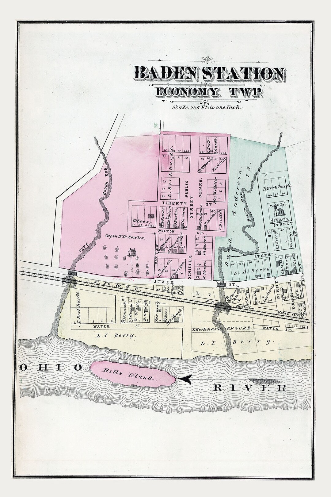 1876 Town Map of Baden Station Beaver County Pennsylvania Etsy