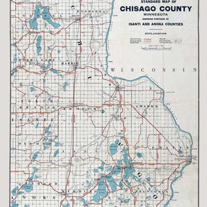 1920 Carte de Chisago Anoka et du comté d'Isanti, Minnesota