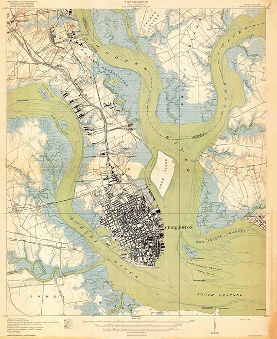1919 Topo Map of Charleston South Carolina Quadrangle - Etsy
