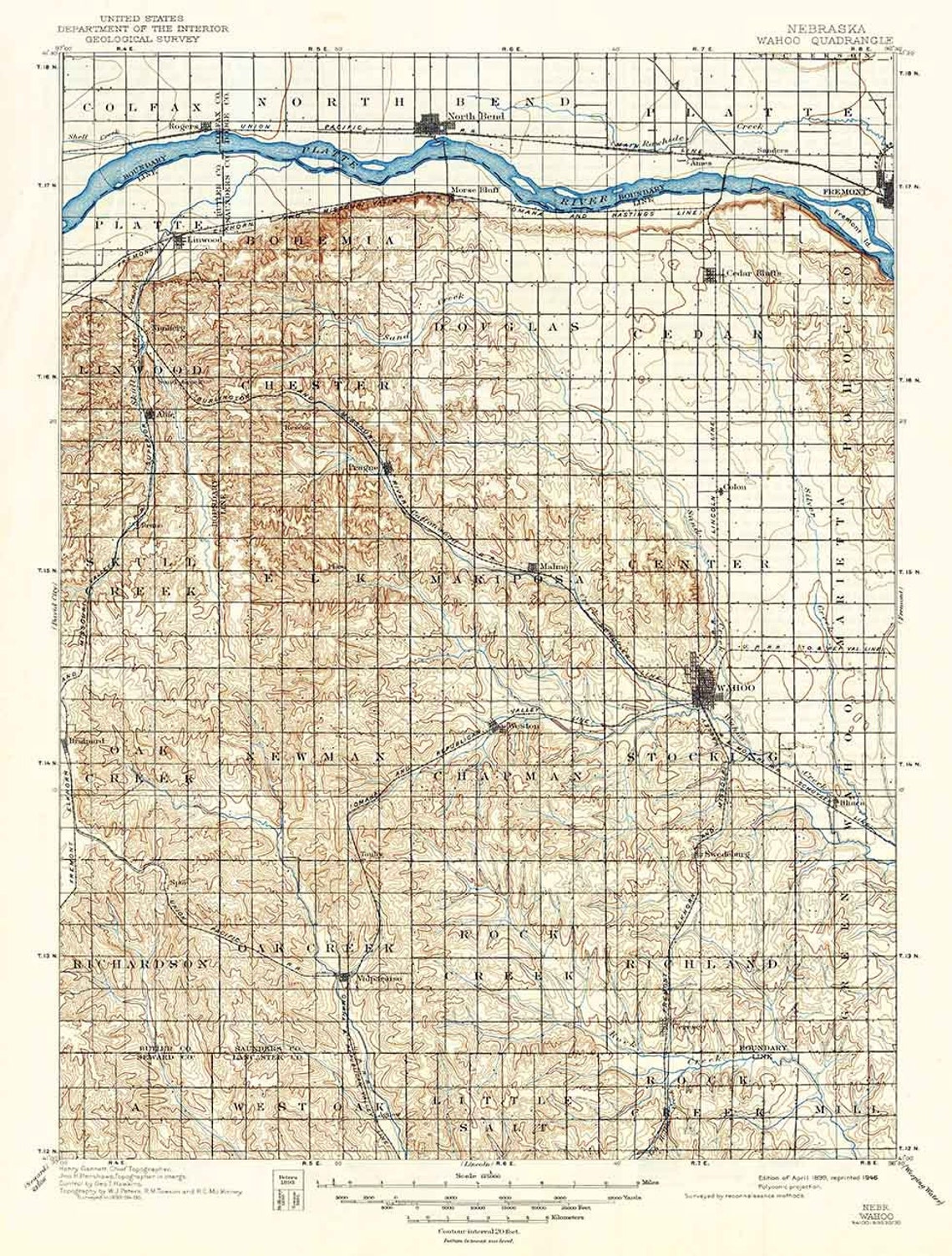 1899 Topo Map of Wahoo Nebraska Platte River Etsy