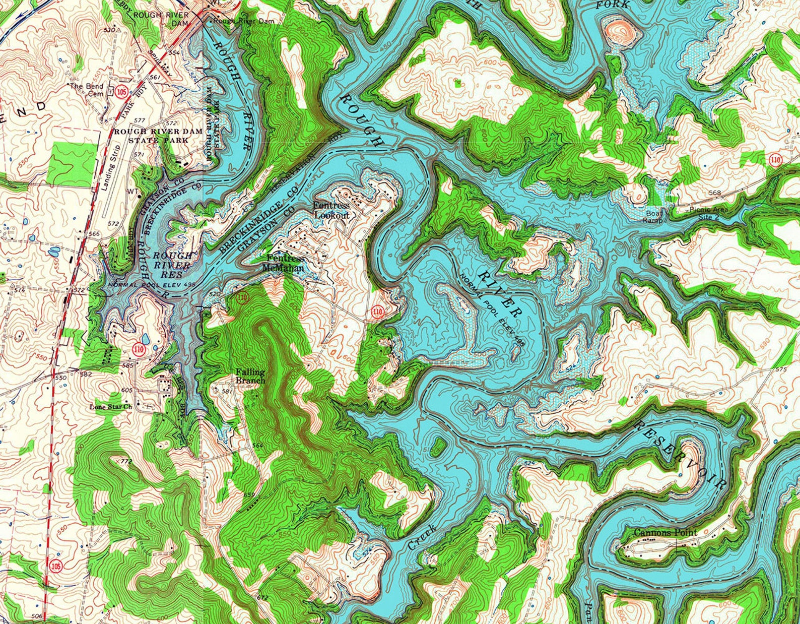1963-topo-map-of-rough-river-lake-kentucky-etsy