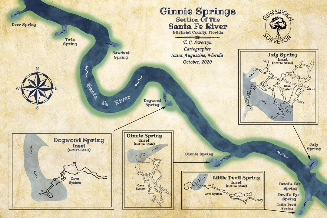 Ginnie Springs Section Map of the Santa Fe River Florida Etsy
