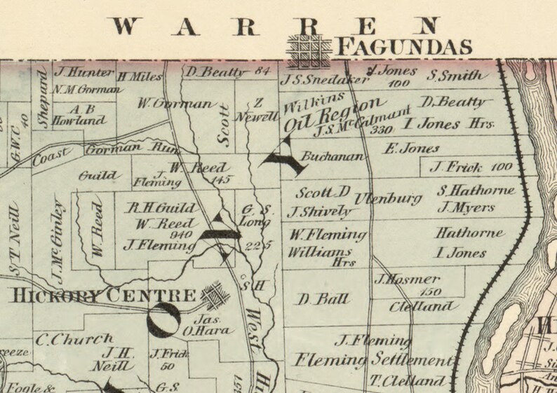 1876 Landowner Map of Forest County Pennsylvania Etsy