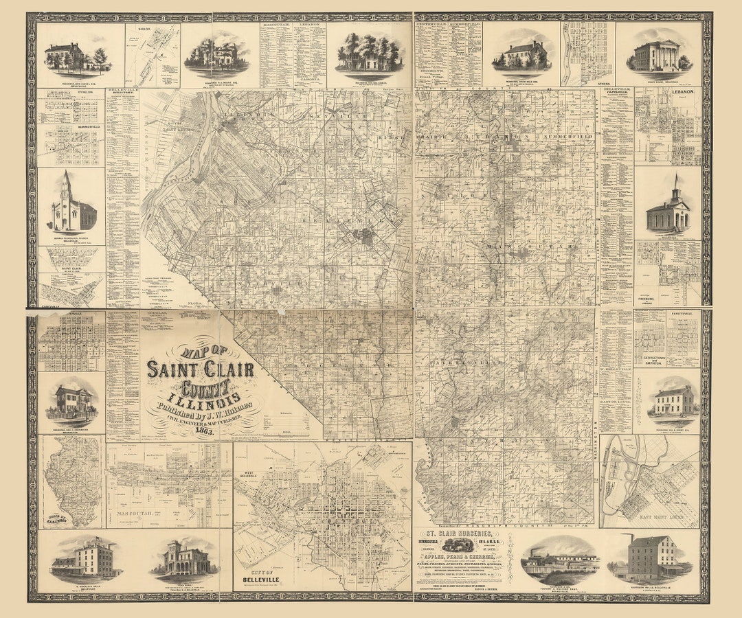 1863 Farm Line Map of Saint Clair County Illinois Etsy