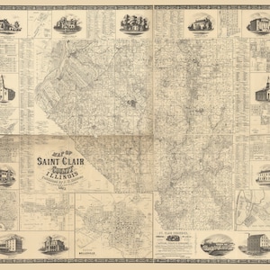 1863 Farm Line Map du comté de Saint Clair, Illinois