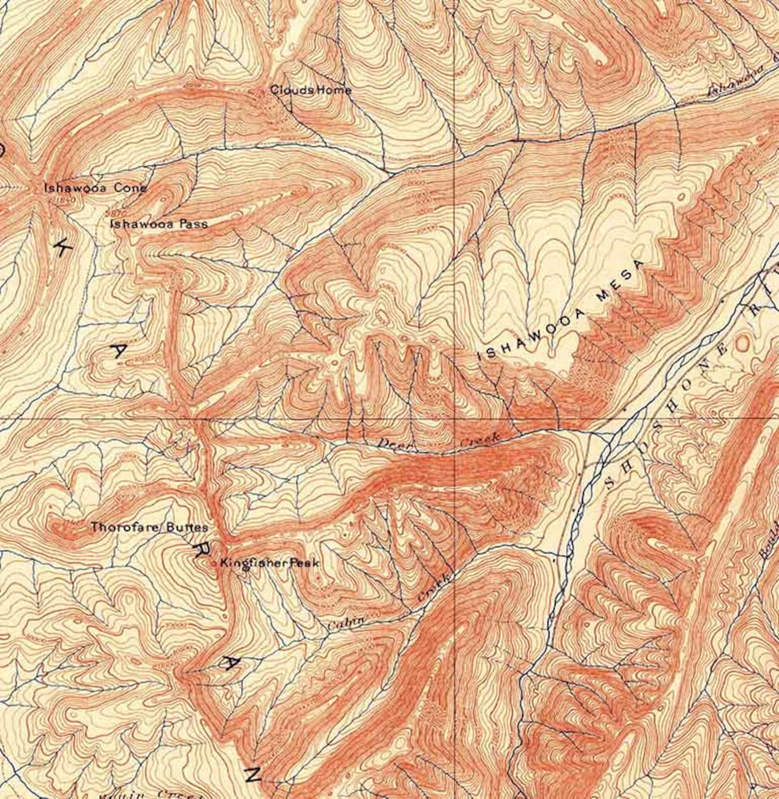 1899 Topo Map of Ishawooa Wyoming Absaroka Range - Etsy