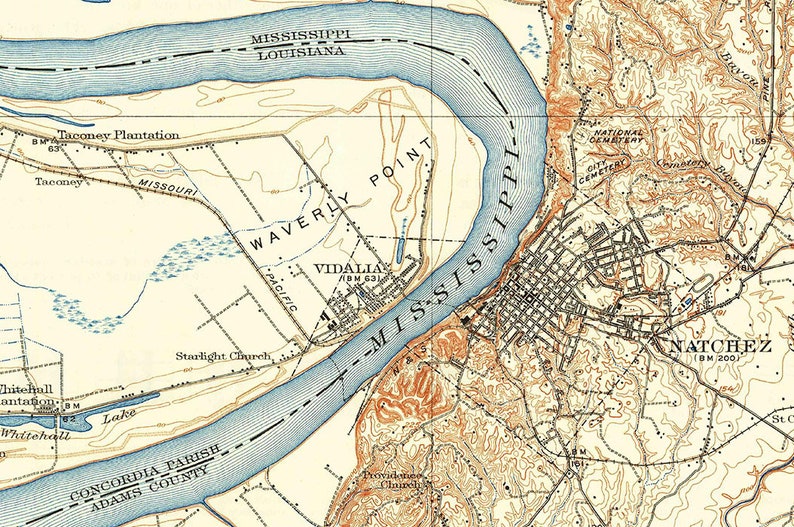 1922 Topo Map of Natchez Mississippi Quadrangle - Etsy