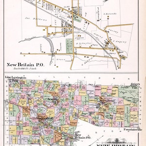 1891 Carte du canton de Nouvelle-Bretagne, comté de Bucks, Pennsylvanie