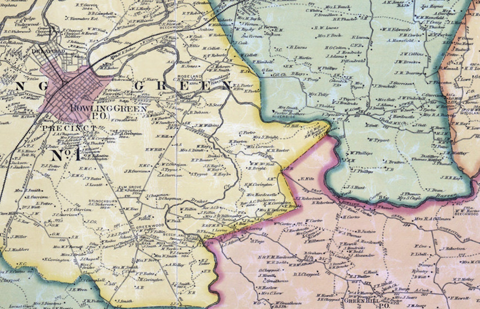 1877 Map of Warren County Kentucky Bowling Green Etsy
