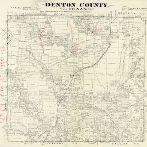 1870 Carte du comté de Denton au Texas