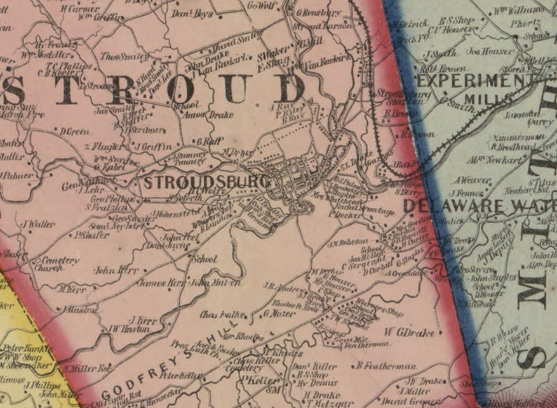1860 Map of Monroe &amp; Carbon County PA - Etsy