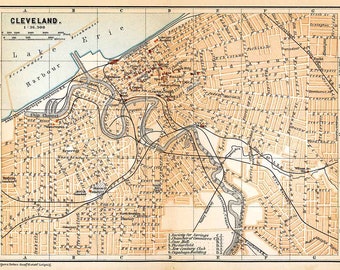 1899 Map of Cleveland Ohio Baedeker Map Lake Erie