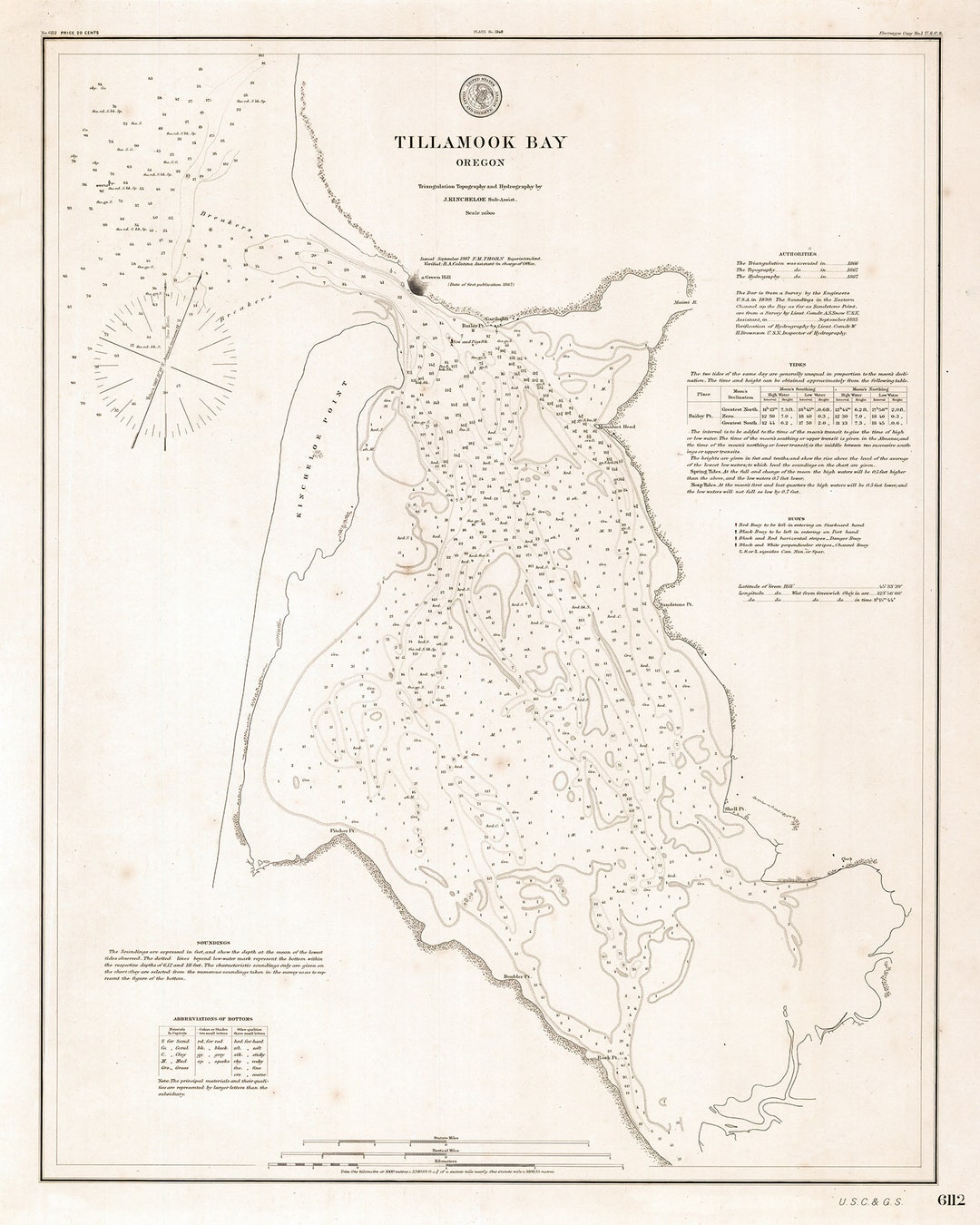 1887 Nautical Chart of Tillamook Bay Oregon Etsy