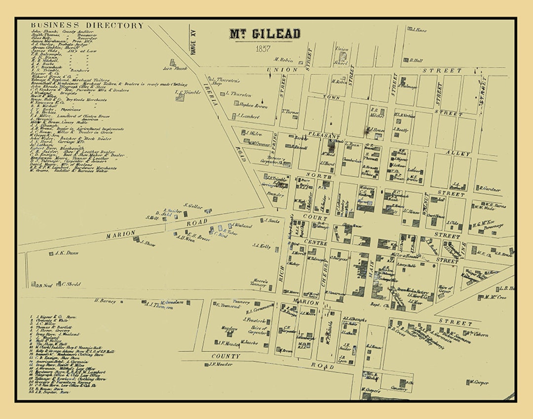 1857 Town Map of Mt Gilead Morrow County Ohio Etsy