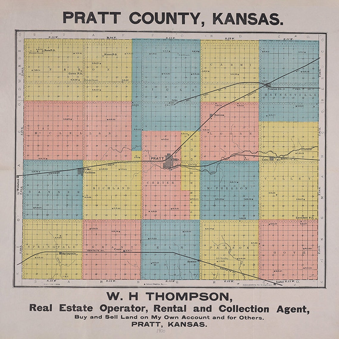 1900 Map of Pratt County Kansas Etsy