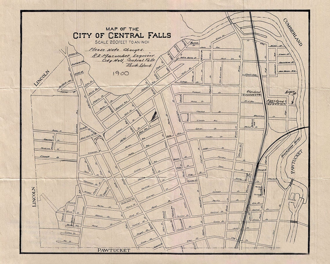 Carte de Central Falls Rhode Island en 1900 Etsy France