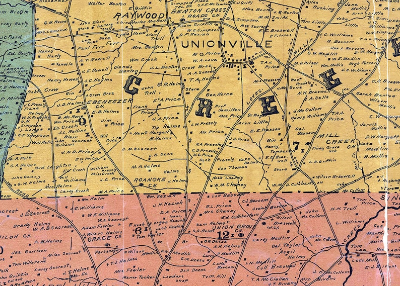 1907 Map of Union County North Carolina Etsy