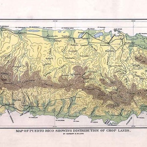 Mapa de Puerto Rico de 1899 que muestra la distribución de las tierras de cultivo
