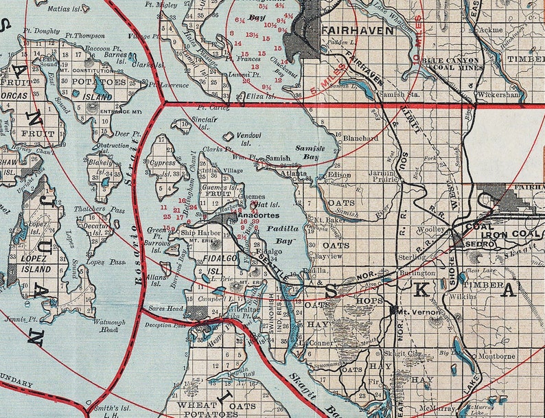 1891 Map of Puget Sound Country Washington - Etsy