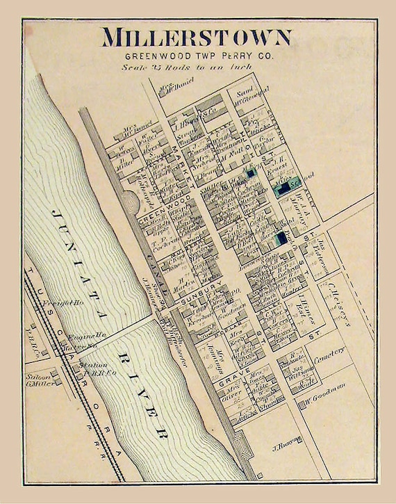 1871 Map of Millerstown Perry County Pennsylvania Etsy