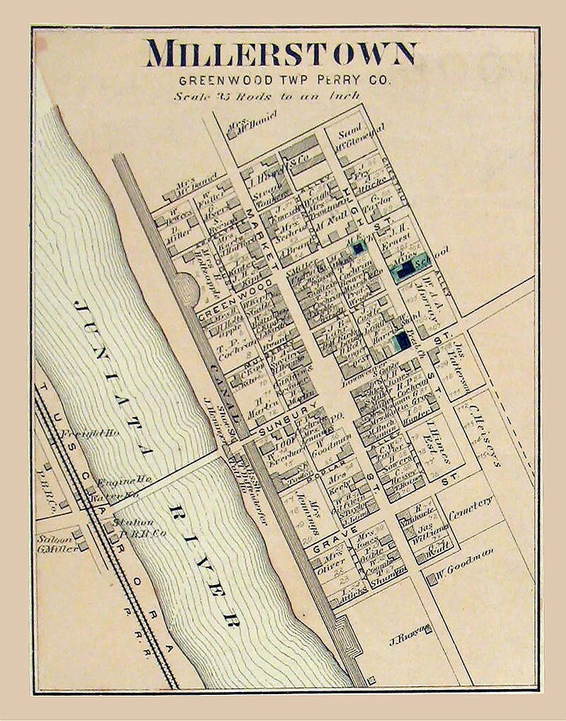 1871 Map of Millerstown Perry County Pennsylvania Etsy
