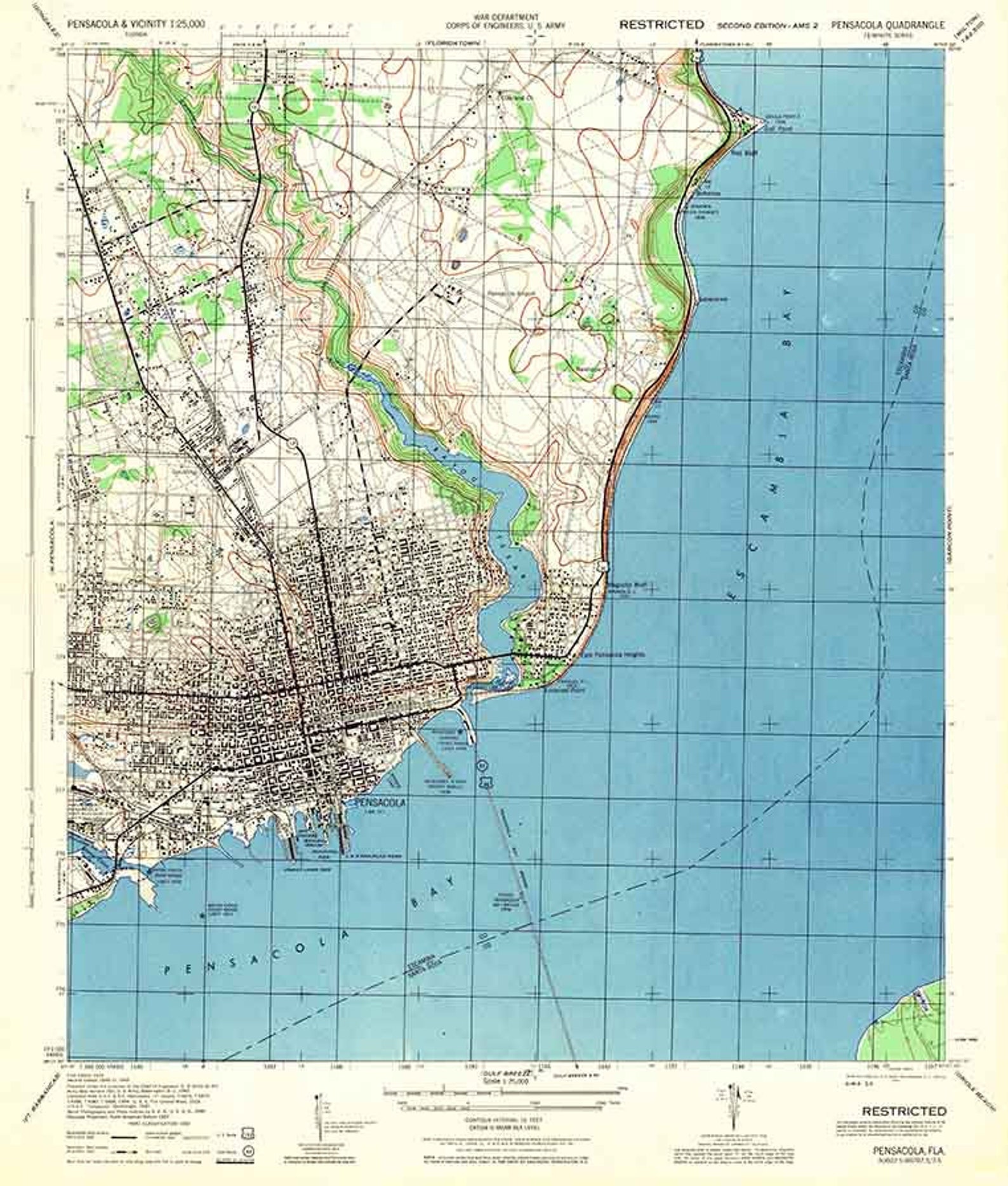 1944 Topo Map of Pensacola Florida Quadrangle Etsy