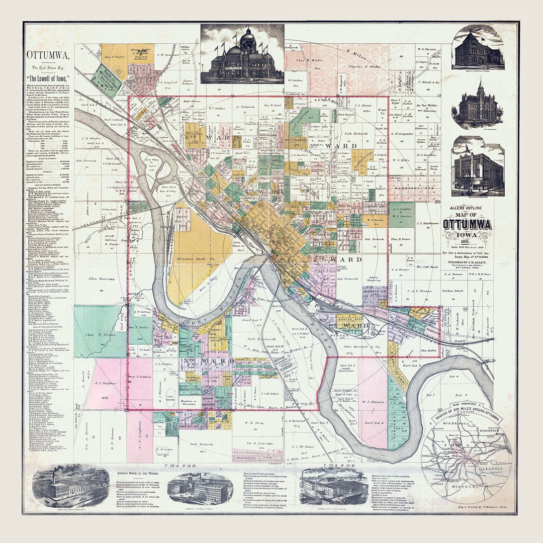 1891 Map of Ottumwa Iowa pic