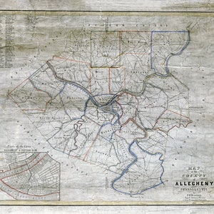 Carte 1850 du comté d'Allegheny en Pennsylvanie