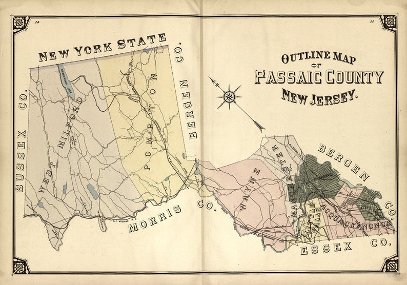1877 Map of Passaic County New Jersey - Etsy
